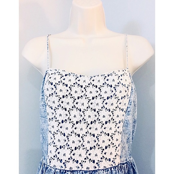 MIMI CHICA Blue Pigment Acid Wash Lace Met Dress Boho Festival - Picture 5 of 8